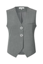 Grå melange vest med to sølvknapper, lille lomme foran og kortere bagside for moderne look.