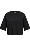 Sort cropped T-shirt fra JJXX med rund halsudskæring, længere ærmer og boxy pasform.