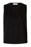 Sort tanktop fra Selected Femme med rund hals og ærmeløs, boxy pasform.