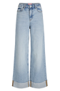 Lys blå jeans fra JJXX med høj talje, bred pasform og synlige rullede kanter.