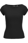 JJXX JXFIFI STR CAP BOATNECK JRS SN T-shirt in black, made of organic cotton and elastane, featuring a boat neck and cap slee