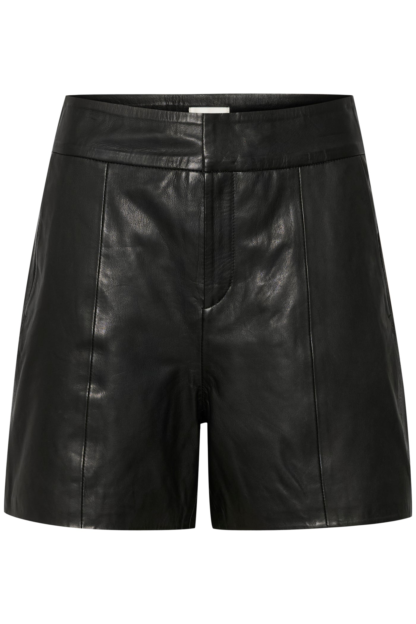 Sorte lædershorts med høj talje, enkel form og synlige syninger fra My Essential Wardrobe.