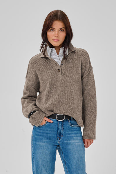My Essential Wardrobe - Strik Pullover - Brown Melange - Paloma Polo