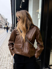 My Essential Wardrobe - Leather Jacket - Brown - Dina