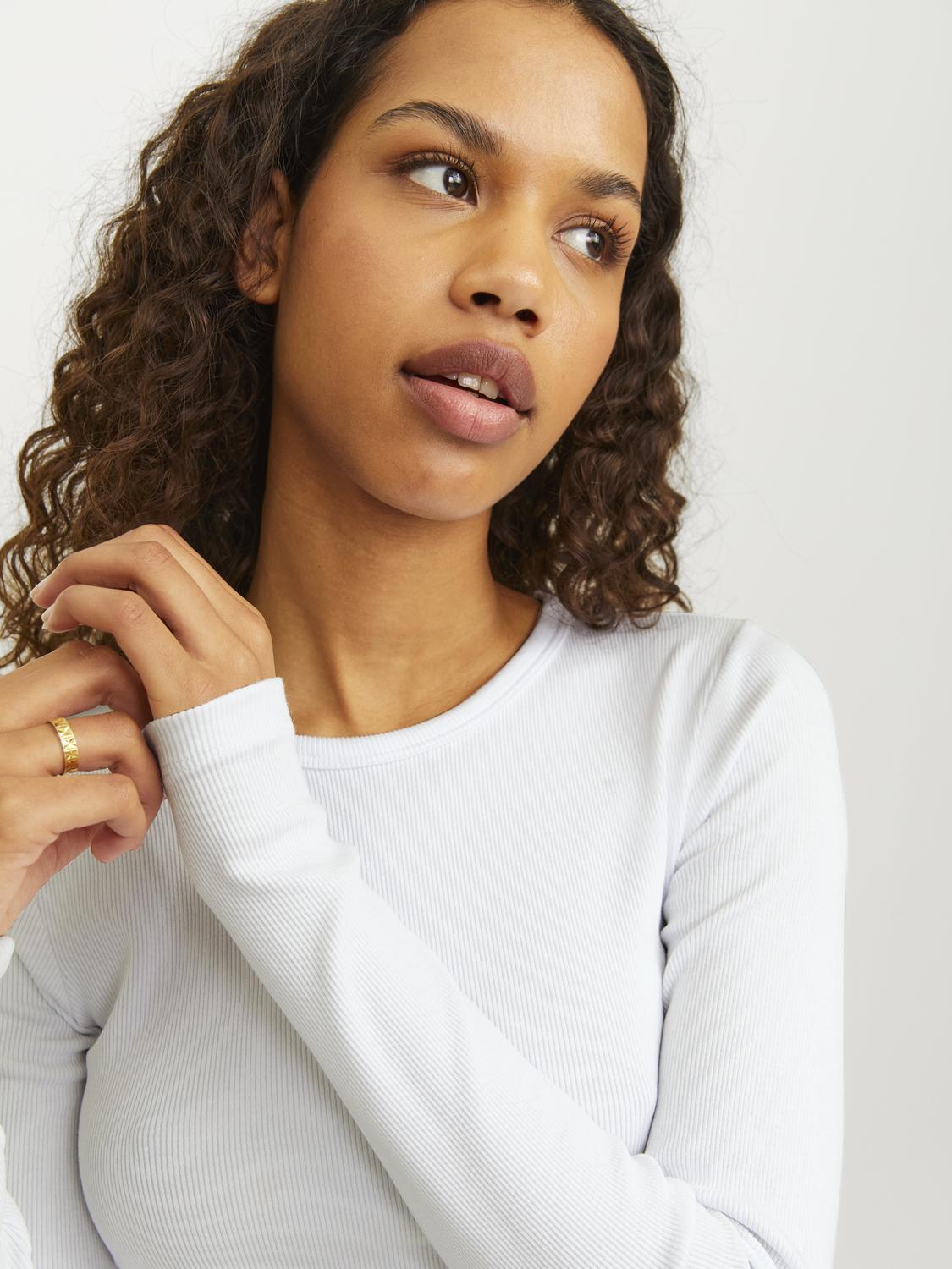 JJXX - Rib langærmet t-shirt - Hvid - Freya