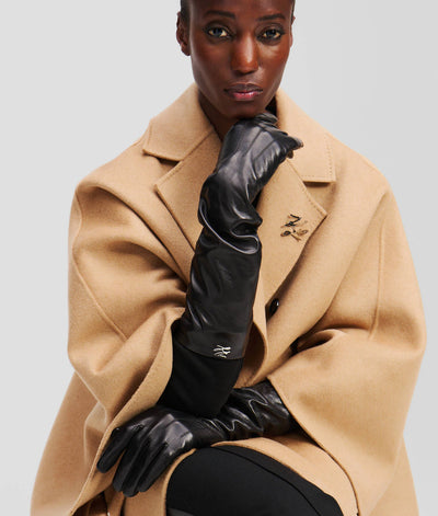 Karl Lagerfeld - Leather Gloves - Black - SIGNATURE LEATHER FF GLOVE