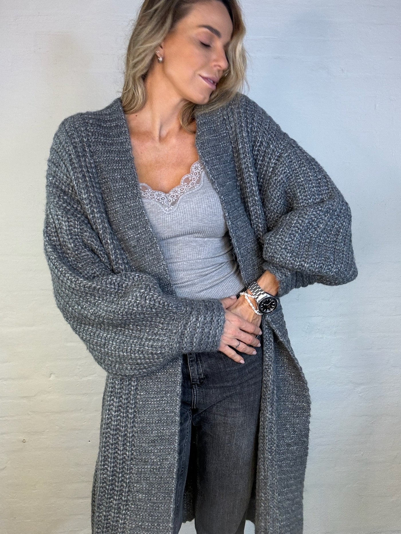 YAS - Cardigan - Long knit - Gray Melange - Dally