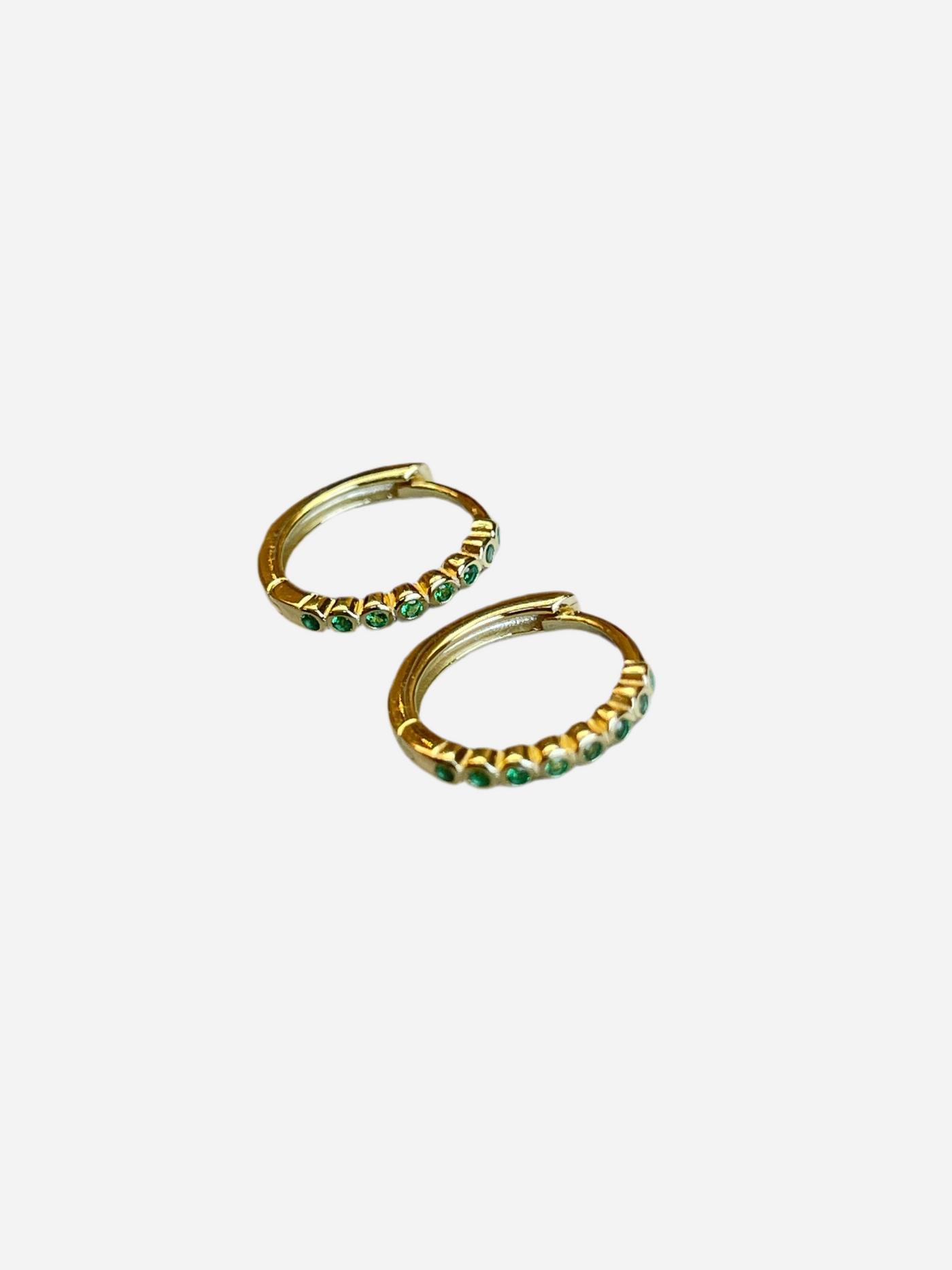 Andcopenhagen - Earrings hoops - 18 carat gold plated 925 sterling silver - Color dot green stones