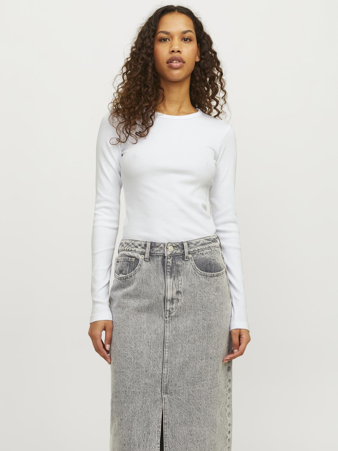 JJXX - Rib langærmet t-shirt - Hvid - Freya