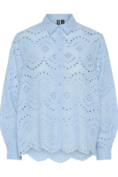 Pieces - Skjorte - Blå broderi anglaise - Vilde