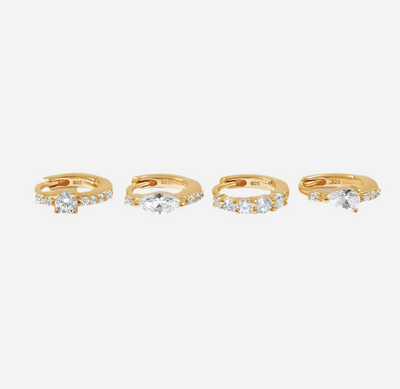 Andcopenhagen - Earrings - 18 karat gold plated 925 sterling silver - 4 pcs - 4-in-a-box zirconia (NOTE preorder week 9)