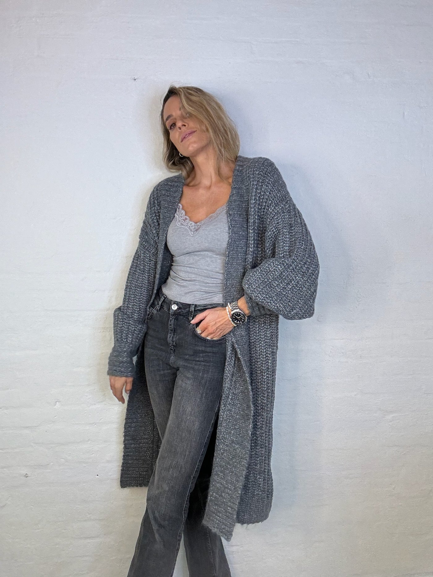 YAS - Cardigan - Long knit - Gray Melange - Dally