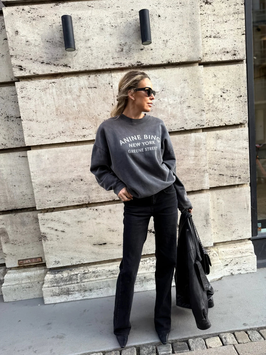 Anine Bing - Sweatshirt - Washed Black - Miles NEW – Stilkompagniet.dk