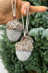 Sassy Copenhagen - Christmas decorations - Acorn glitter - Gray - 3 pcs - sss