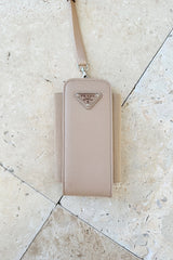 Prada - Saffiano læder telefonholder - Beige - Secondhand