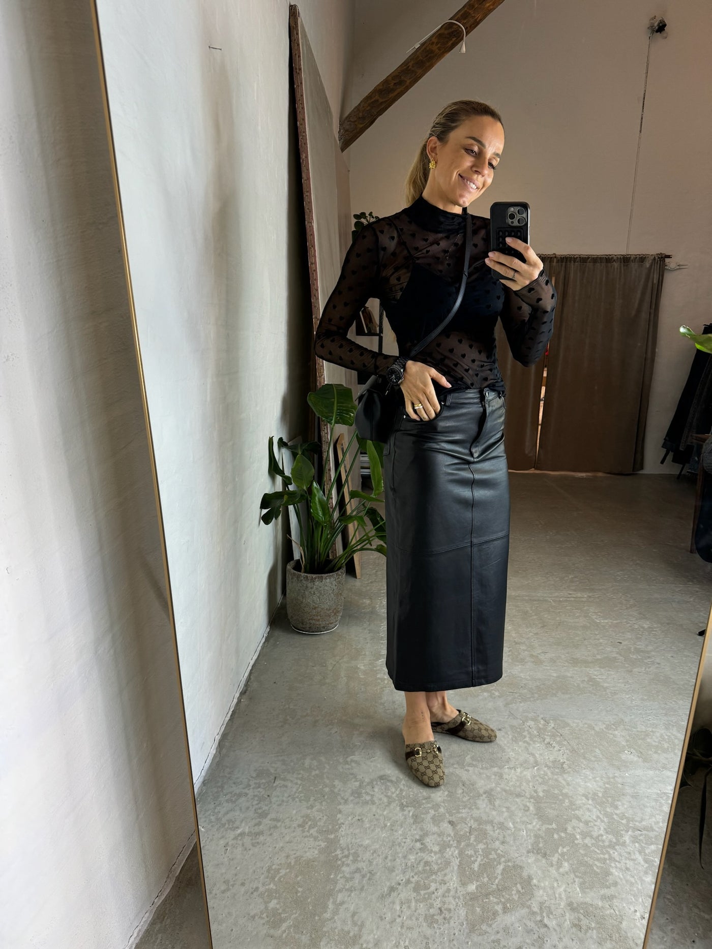 Re:Designed - Leather skirt - Black - Hollis long