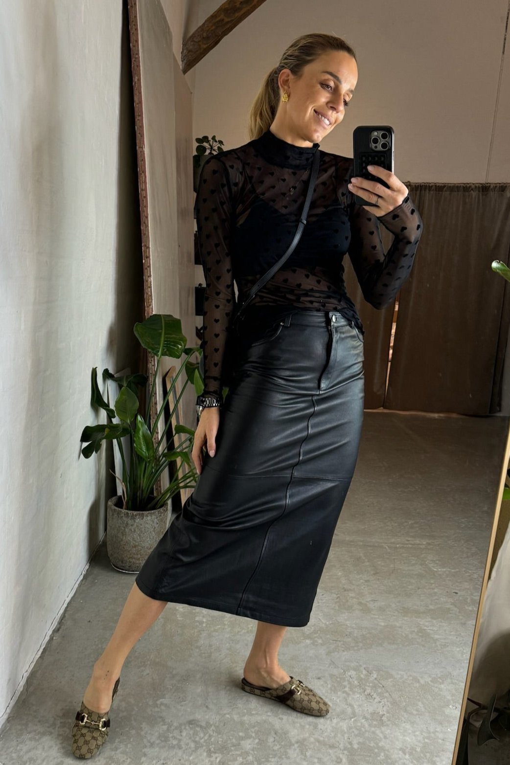 Re:Designed - Leather skirt - Black - Hollis long