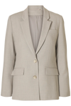 Beige blazer med klassisk design, to knapper og to lommer foran.