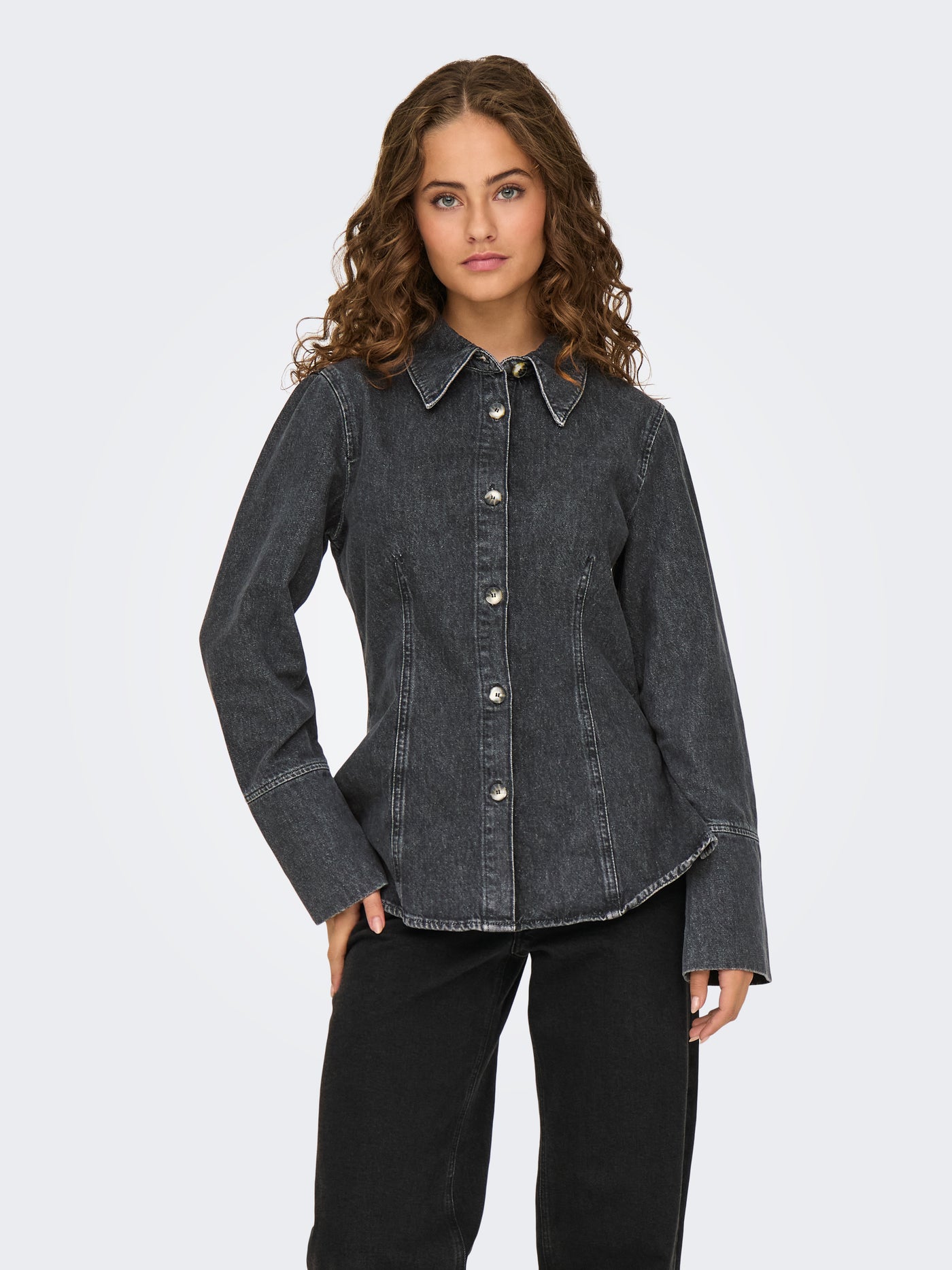 ONLY - Denim skjorte - Fittet - Washed black - Nara