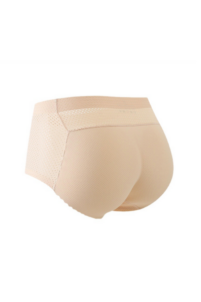 Beige shapewear shorts fra Sassy Copenhagen med tekstureret stof og fyldig bagdel.
