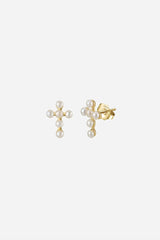 Andcopenhagen Jewelry - Øreringe studs - 18 karat guldbealgt 925 sterlingsølv - Pearl Crosses