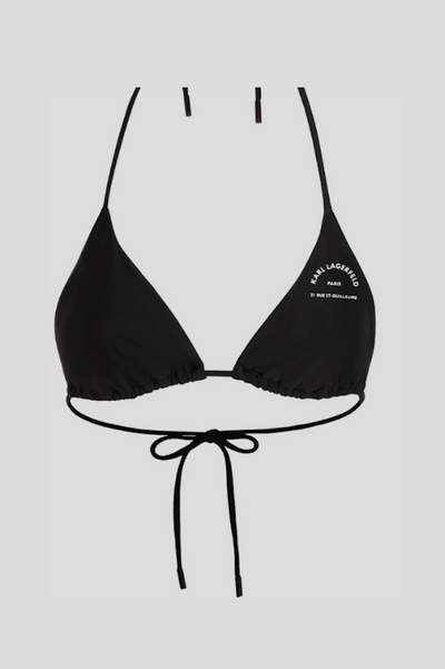 Sort trekantet bikini top med justerbare snore og logo på venstre skål fra Karl Lagerfeld.