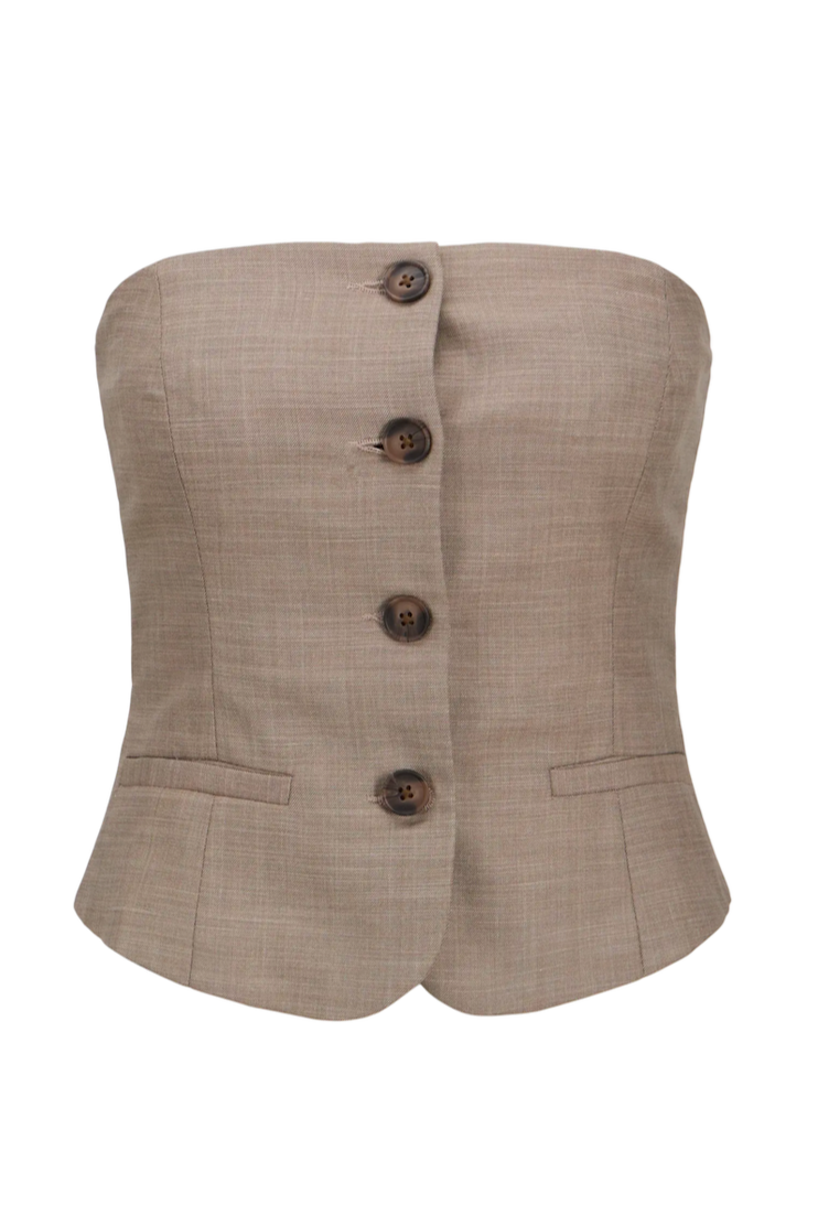 Off shoulder top fra JJXX i koriander med knapper, pyntelommer og elastik i ryggen.
