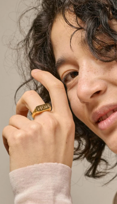 Mom ring - 18 karat guldbelagt - Statement - Enamel