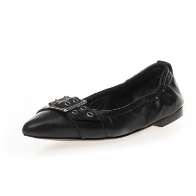 Black Leather Ballerina with buckles - The Reason Why - Copenhagenshoes