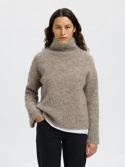 Selected Femme - Strik - Steel Grey - Gabriella High Neck