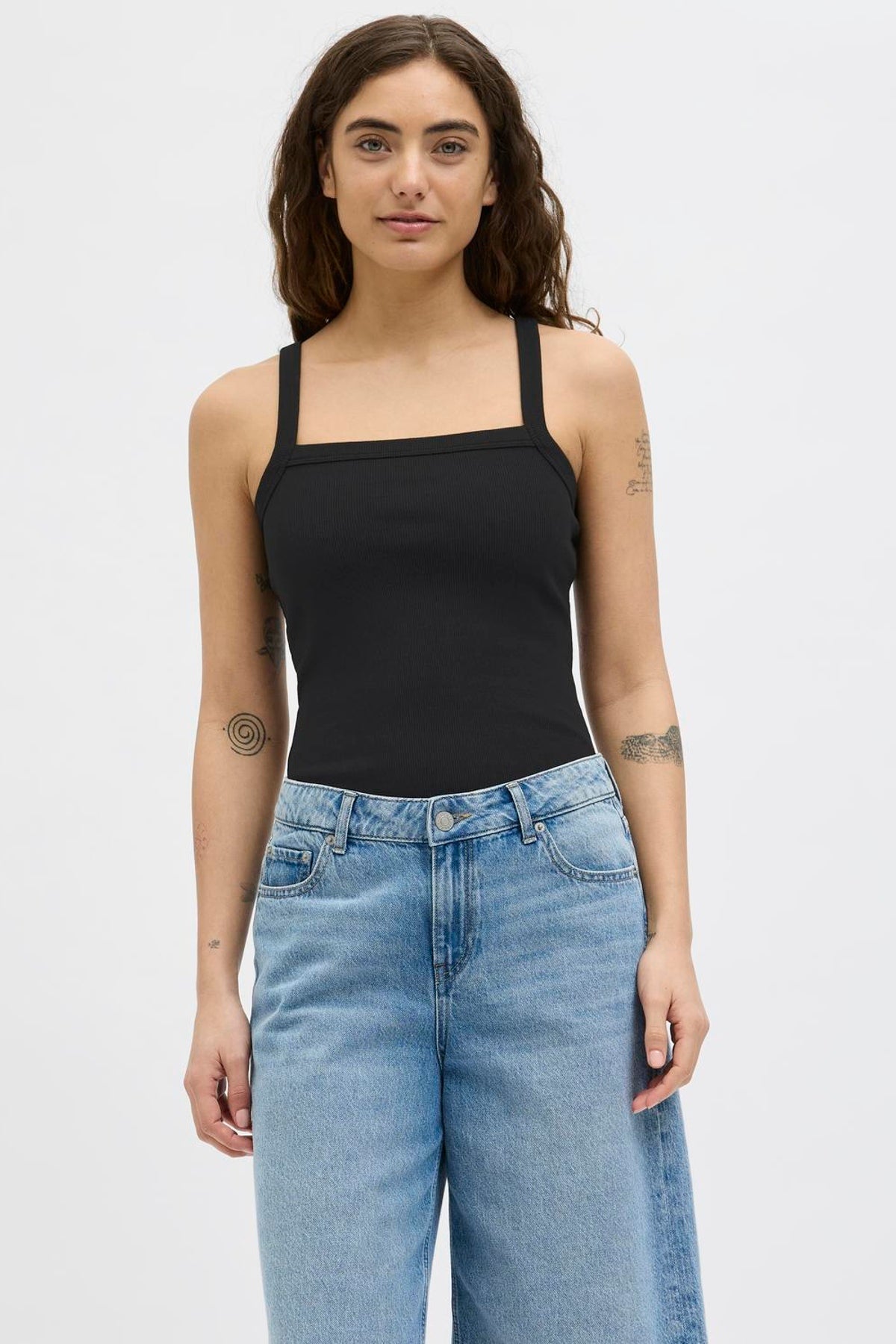 JJXX JXFIFI Organic Cotton Rib Top - Black, M – Stilkompagniet.dk