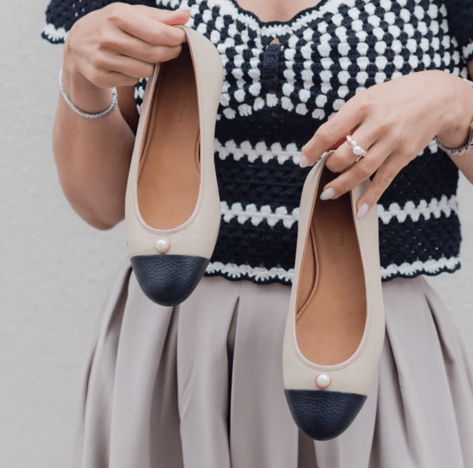 Copenhagen Shoes Sko Ballerina - The pearl Ballerina - Beige/Black - Copenhagenshoes