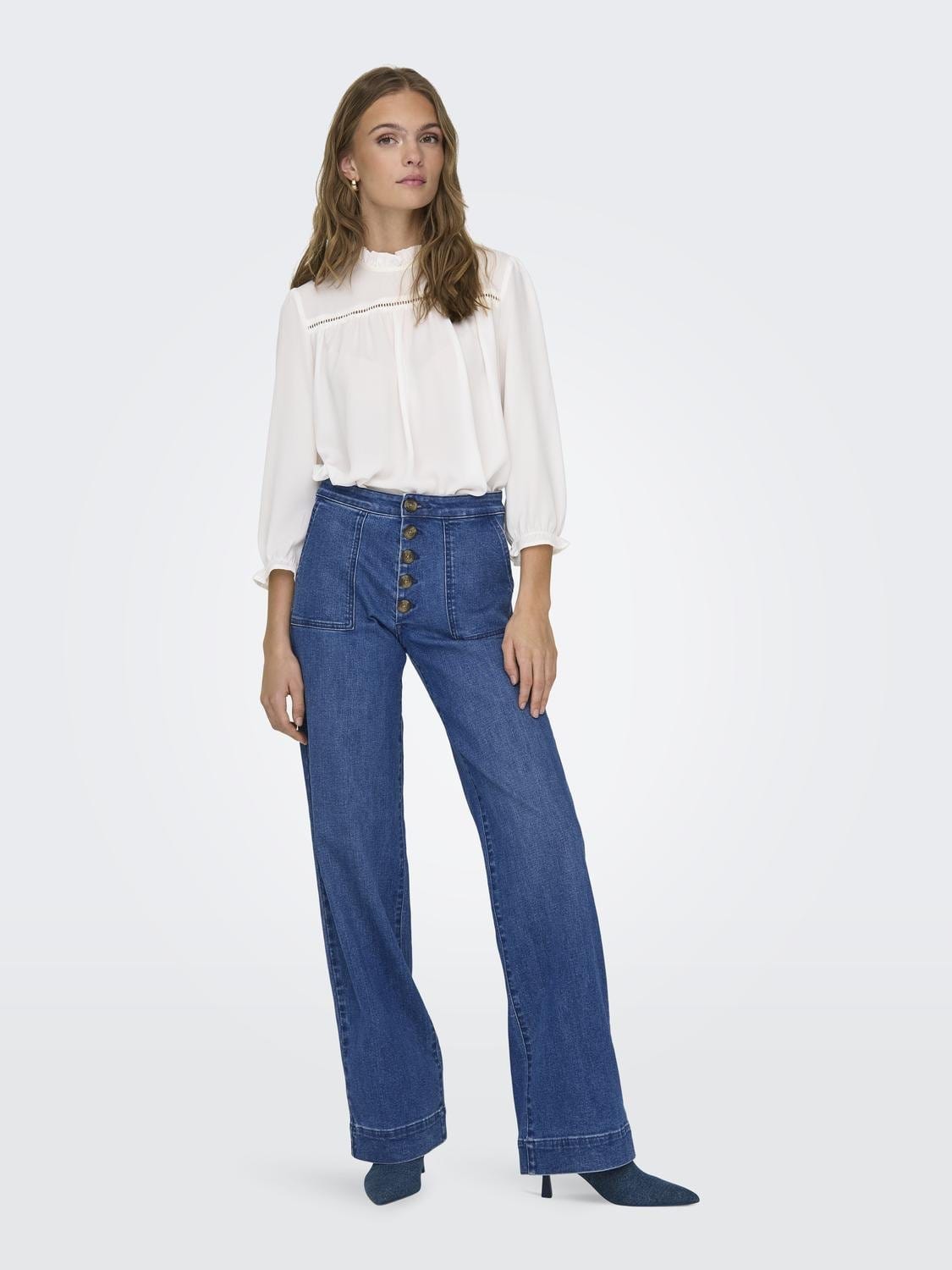 Only Underdele Blue Denim Wide Jeans med knapper - Juicy - Only