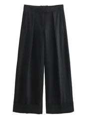 Wide jacket set pants w. satin border - Black - Nille - Sassy Copenhagen