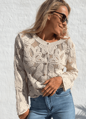 Crochet cardigan - beige - Lilian - Sassy Copenhagen ( BEMÆRK str s/m og m/l er I preorder til uge 52)