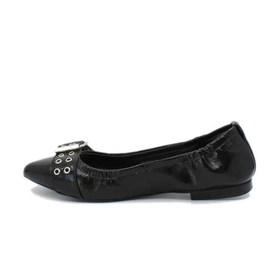 Black Leather Ballerina with buckles - The Reason Why - Copenhagenshoes