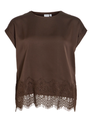 Vila - Satin Top with Lace - Brown - Viellette