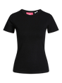 Sort T-shirt med rund halsudskæring og korte ærmer, modelnavn Gigi.