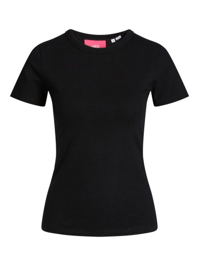 Sort T-shirt med rund halsudskæring og korte ærmer, modelnavn Gigi.