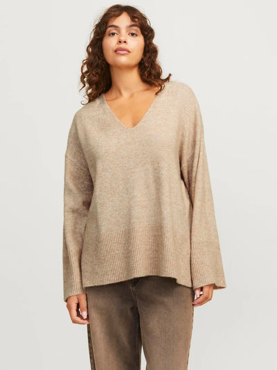 JJXX - V-neck oversized knit sweater - Beige - Lucca