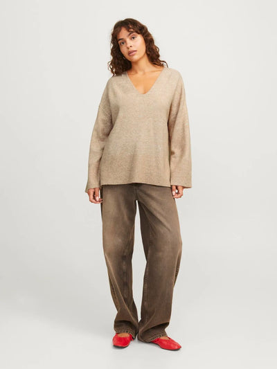 JJXX - V-neck oversized knit sweater - Beige - Lucca