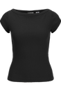 JJXX JXFIFI STR CAP BOATNECK JRS SN T-shirt in black, made of organic cotton and elastane, featuring a boat neck and cap slee