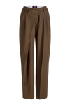 JJXX JXPOLINA Filippa Barrel MW Pants TLR in Demitasse brown, featuring a high-rise barrel fit with a zip fly closure, shown