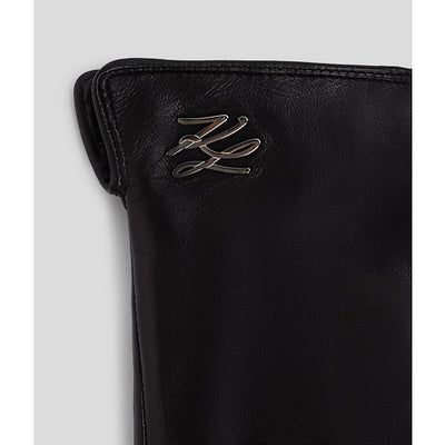 Karl Lagerfeld - Leather Gloves - Black - SIGNATURE LEATHER FF GLOVE