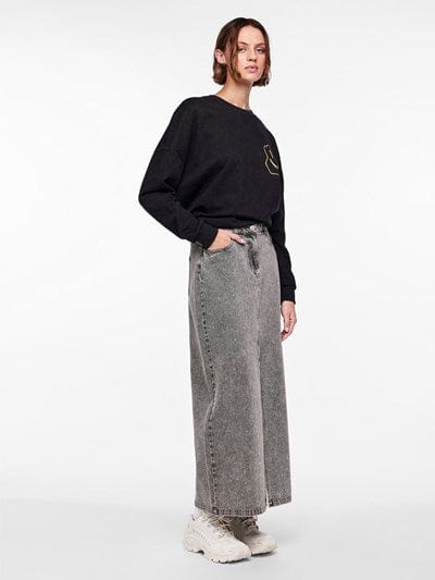 Pieces Underdele Long Denim nederdel - Grey melange Danu - Pieces