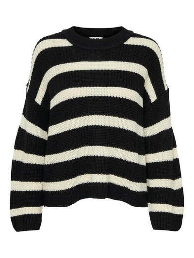 Sort/hvid stribet sweater med rund hals og lange ærmer fra JDY.