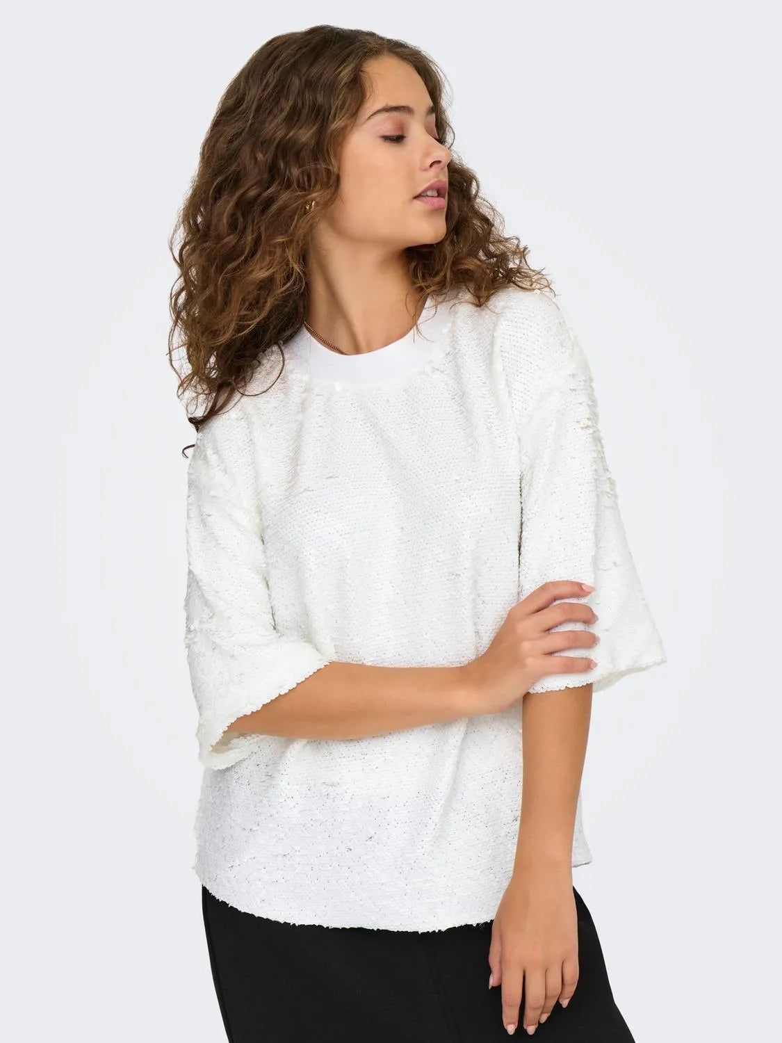 Only - Palliet oversize t-shirt - White - Fiona