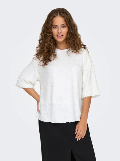 Only - Palliet oversize t-shirt - White - Fiona