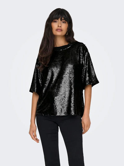 Only - Palliet oversize t-shirt - Black - Fiona