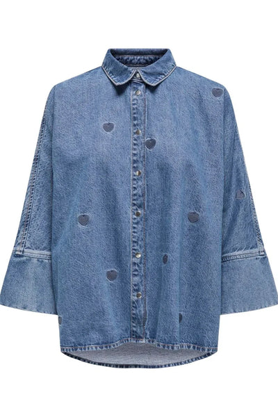 Only - Denim skjorte - Blue denim with hearts - Grace